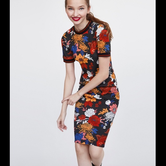 🔴SOLD🔴Zara floral print ribbed bodycon dress sz - Picture 3 of 8